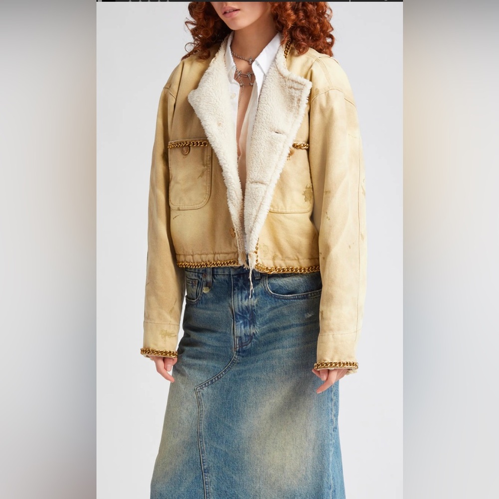 R13 high pile fleece lined crop chore jacket